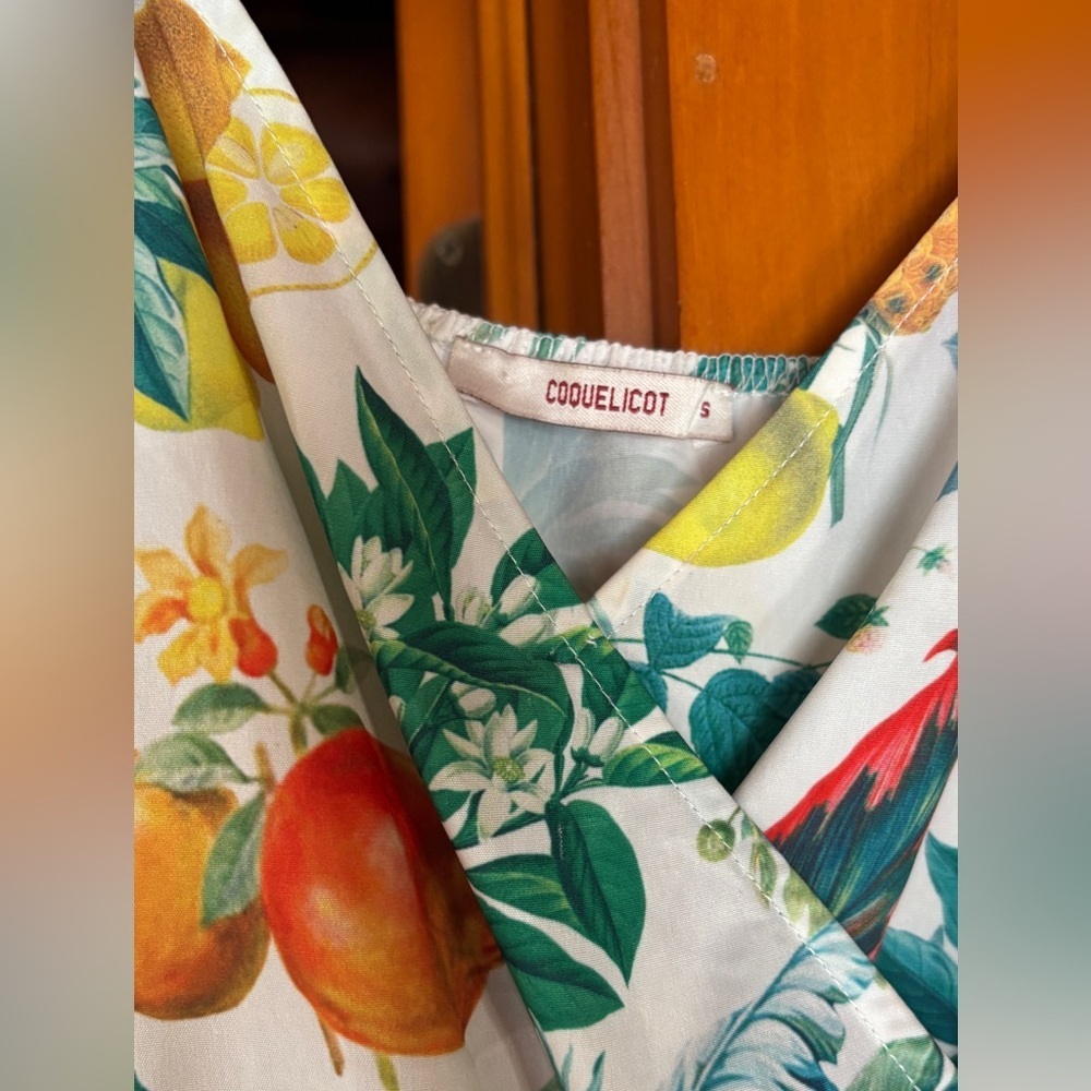 Coquelicot Tropical Fruit Print Dress – Summer Sundress – Size S - Picture 5 of 9